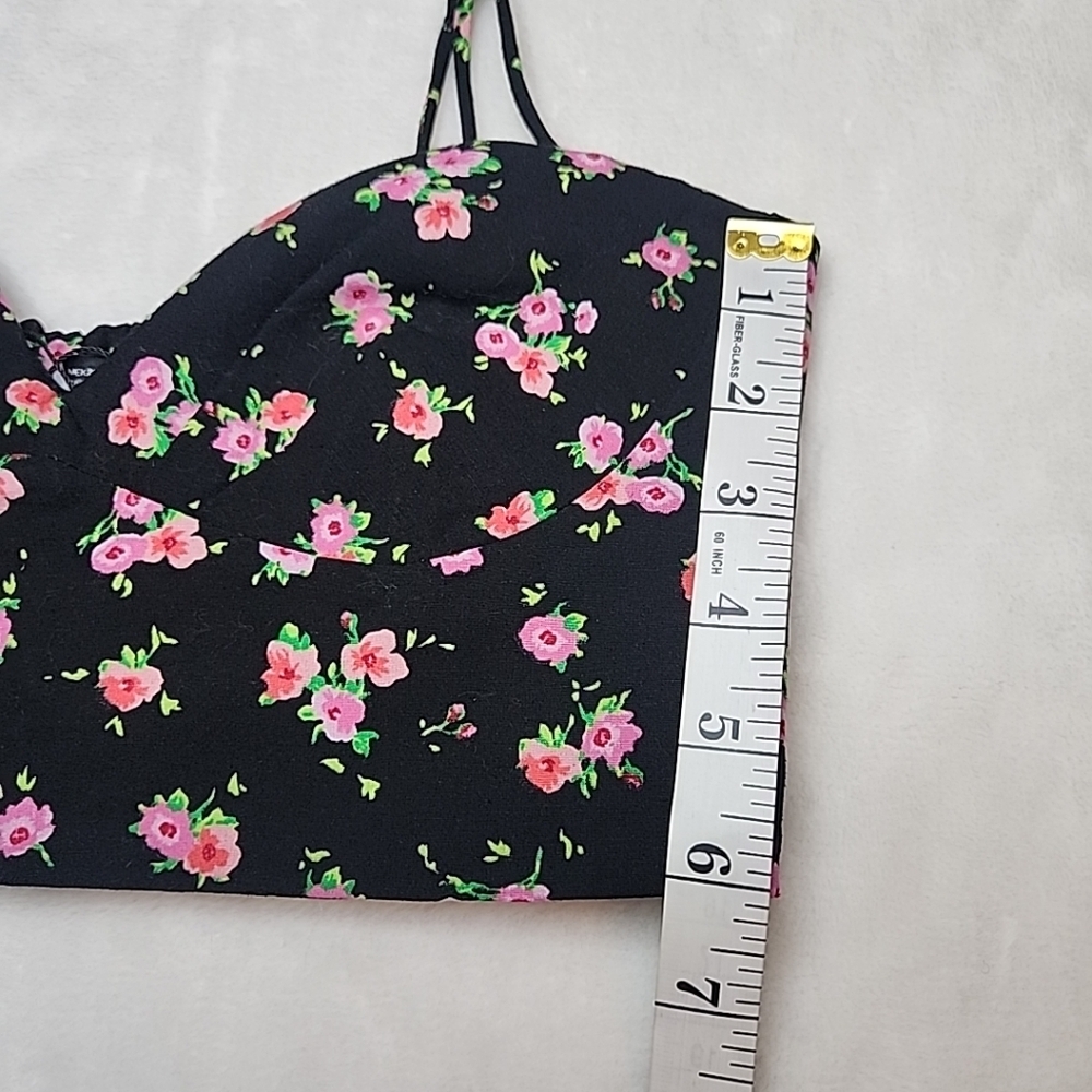 ZARA Floral Bustier Corset Crop Top Black Pink Size Small - Picture 3 of 9